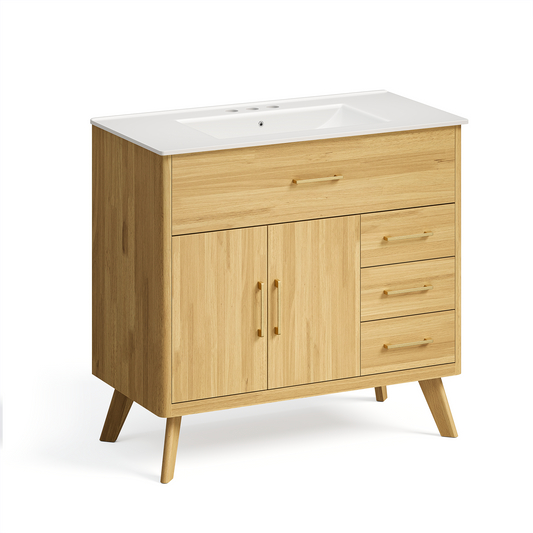 Mid-Century  36" Bathroom Vanity with Ceramic Sink