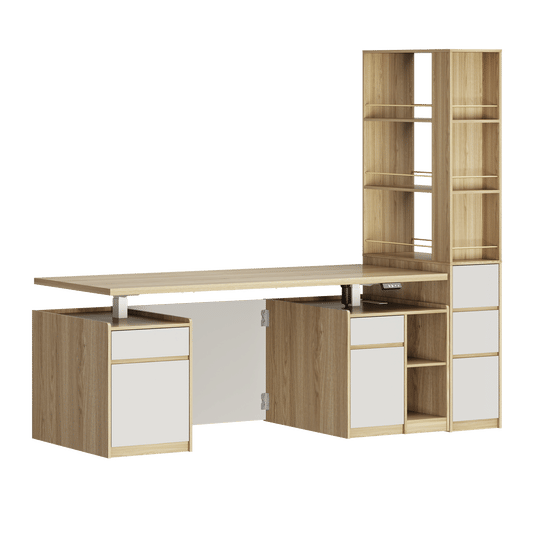 [Pre-Sale] Soren 71" Light  Walnut Executive Standing Desk & Bookcase Set