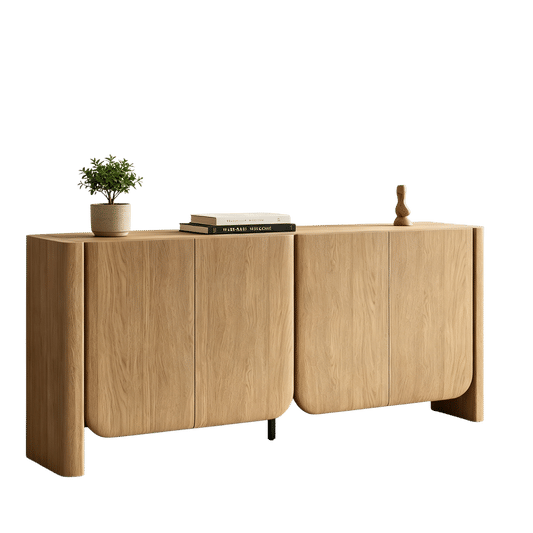 70 Inch Curved Edge Sideboard Buffet Cabinet with 4 Storage Doors