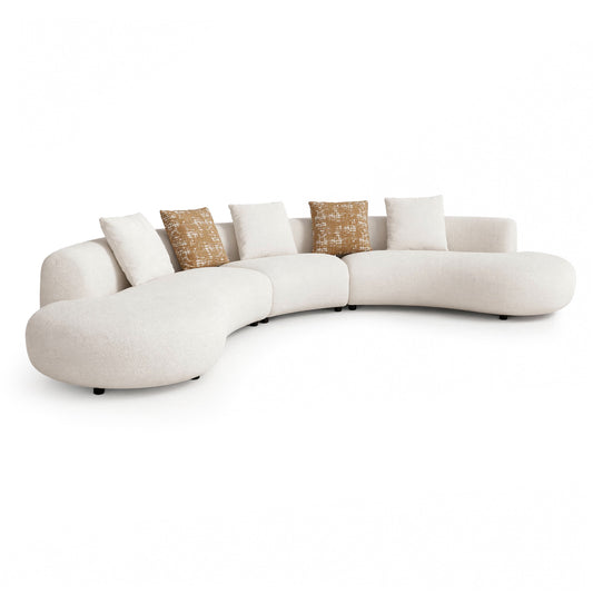 155" Modern Curved Boucle Sectional Sofa, Large Modular Couch-Beige