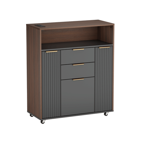 37" Fluted Storage Cabinet Rolling Sideboard Buffet Black Walnut