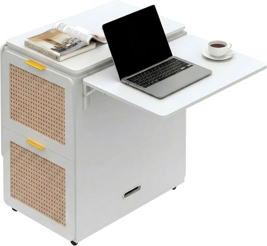2-Person Folding Mobile Desk, 62.7" Rolling Home Office Workstation
