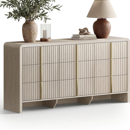 Caly  64.2" Modern Fluted 9 Drawer Dresser Clothes Storage Cabinet