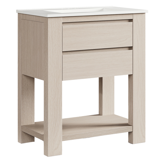 Nolan 30" White Oak Freestanding Vanity with 2 Drawers & Integrated Sink