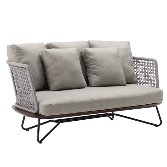 Amalfi 64" Outdoor Woven Rope Loveseat with Solid Teak Base