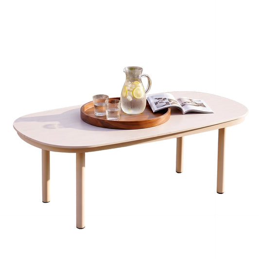 47.2" Outdoor Oval Sintered Stone Coffee Table with Bold Tube Frame