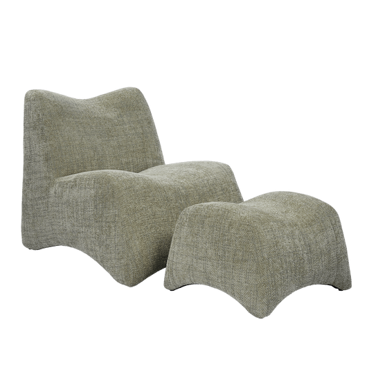 Curved Lounge Chair with Ottoman Set - Sage Green Textured Fabric Accent Chair, 30.5" Wide