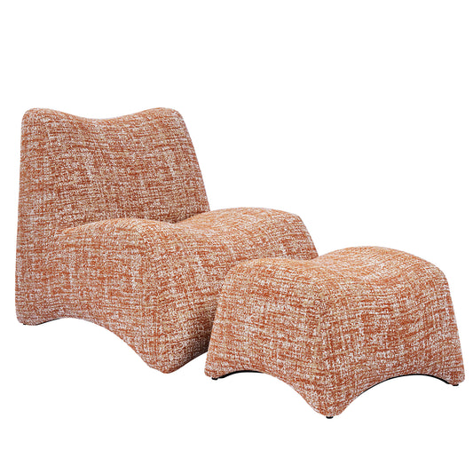 Curved Lounge Chair with Ottoman Set - Terracotta Chenille Accent Chair, 30.5" Wide