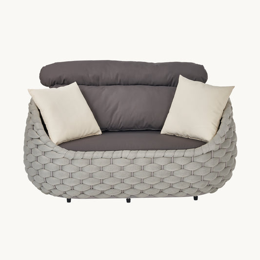 65" Outdoor Eggshell Woven Rope Loveseat Sofa with Plush Cushions