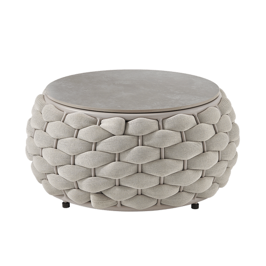 27.6" Round Outdoor Coffee Table, Eggshell Sintered Stone Top