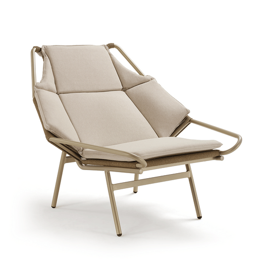 46.5" Outdoor Modern Handwoven Rope Lounge Chair with Beige Cushions