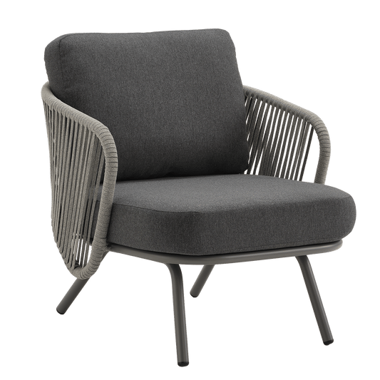 33.8" Outdoor Round Tube Woven Rope Arm Lounge Chair