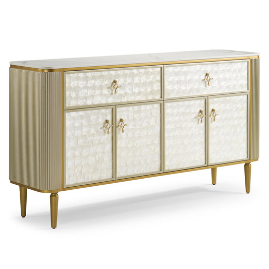 63" Shell Inlay 4-Door Accent Sideboard,Capiz Shell Cabinet