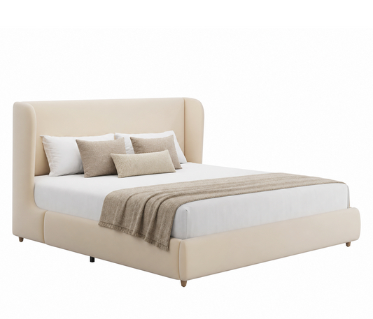[Pre-sale] Veneeray King Suede Upholstered Wingback Bed Frame with Curved Valley Headboard