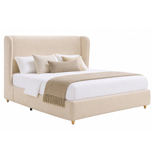 [Pre-sale] Veneeray Queen Suede Upholstered Wingback Bed Frame with Curved Valley Headboard