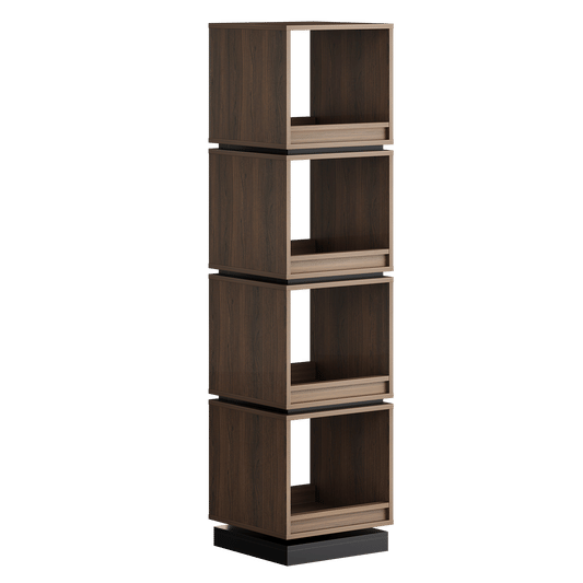 4-Tier 360° Rotating Bookshelf Tower, 59" Wood Organizer Black Walnut