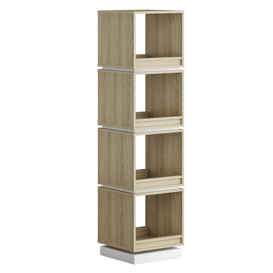 4-Tier 360° Rotating Bookshelf Tower, 59" Wood Organizer Light Walnut