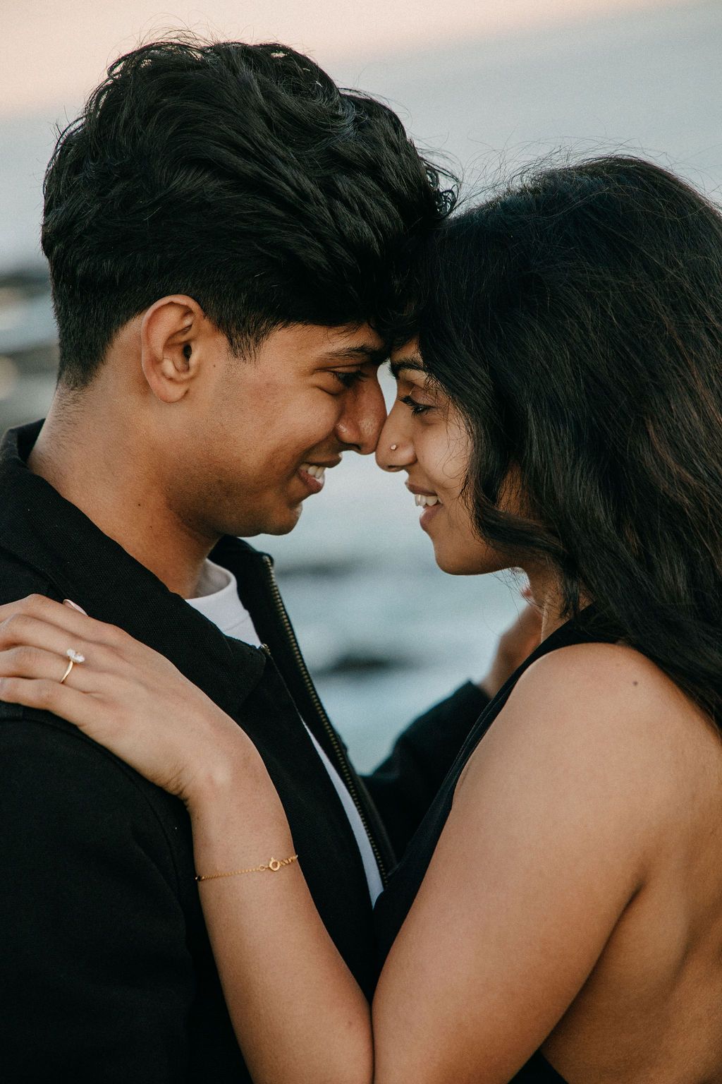Couple embracing during their wedding day