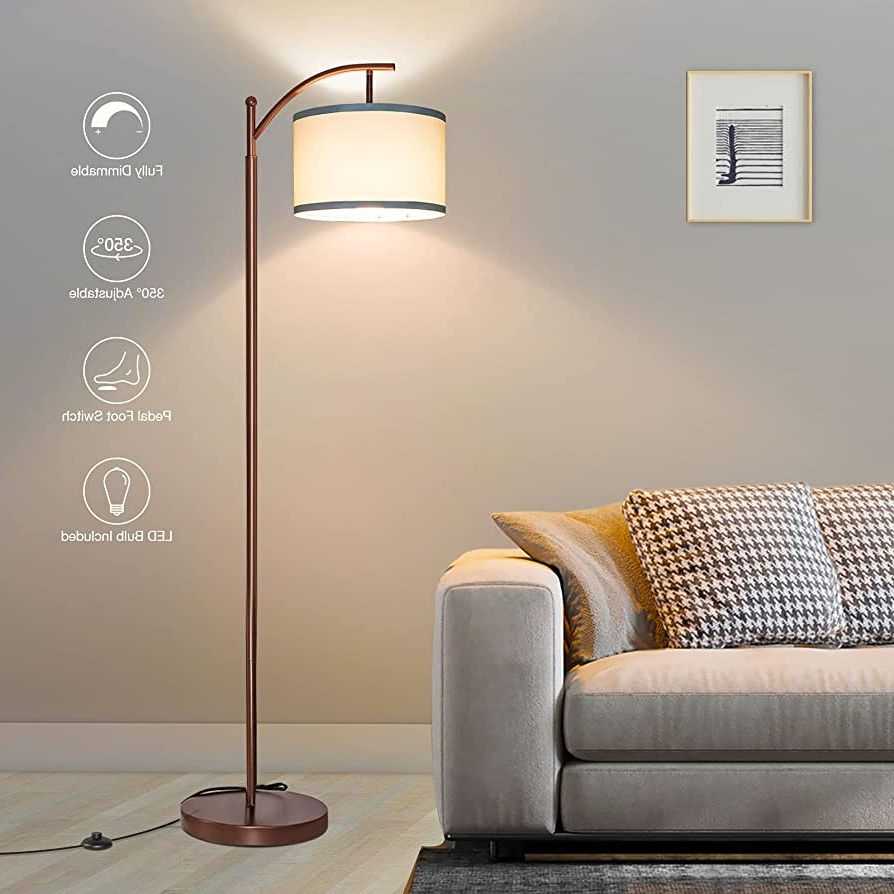 Most Popular Brown Standing Lamps In Fully Dimmable Floor Lamp Modern Standing Lamp With Dimmer Tall Pole Lamp  With Adjustable Lamp Head Brown Floor Lamp With Hanging Shade Reading  Standing Light For Living Room ,bedroom 8w Bulb Included (Photo 1 of 15)