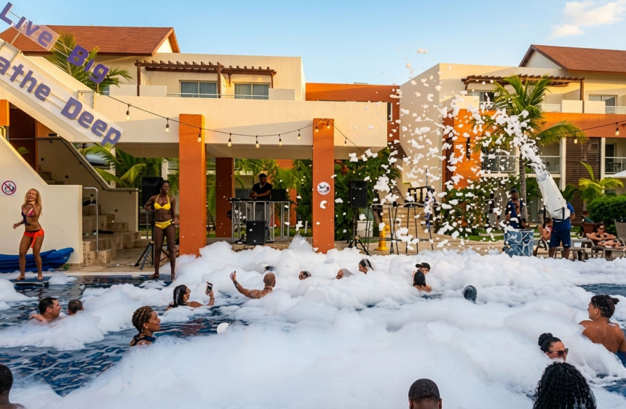 Foam party in the pool at Breathless Punta Cana Resort & Spa