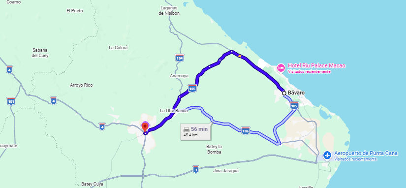 Travel time for bavaro to higuey transportation with Taxi Dominicana