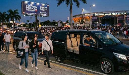 Chofer de transporte privado esperando a pasajeros al finalizar el concierto
