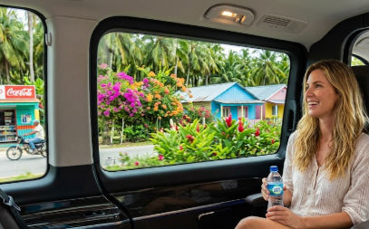 Enjoying the Caribbean scenery in a private air-conditioned vehicle