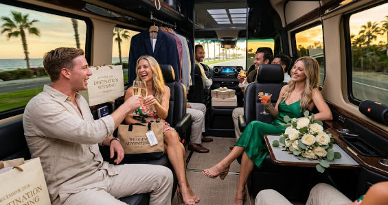 Generous luggage space for oversized baggage in private wedding group transportation