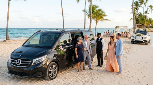 Transporte grupal y de familiares para bodas en la playa en Republica Dominicana