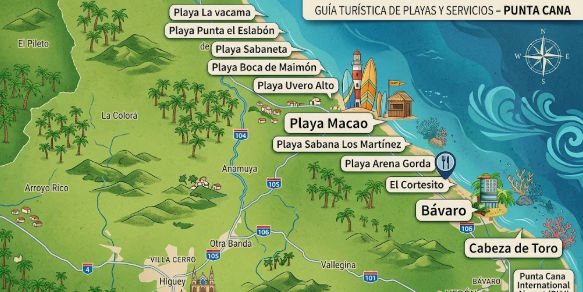 Main Areas Highlighted On The Punta Cana Map