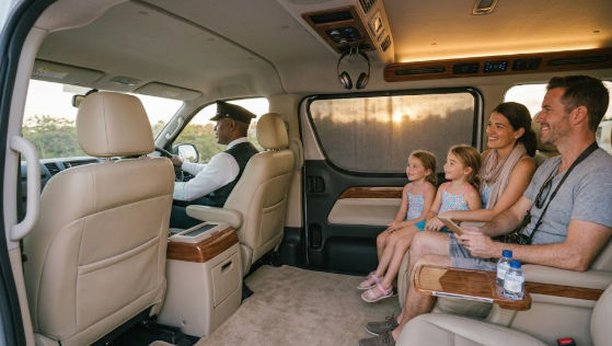 Family traveling in private transportation in Punta Cana