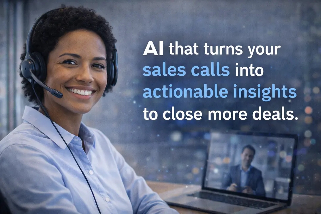 Sales professional with headset on call using AI-powered conversational intelligence to analyze customer interactions