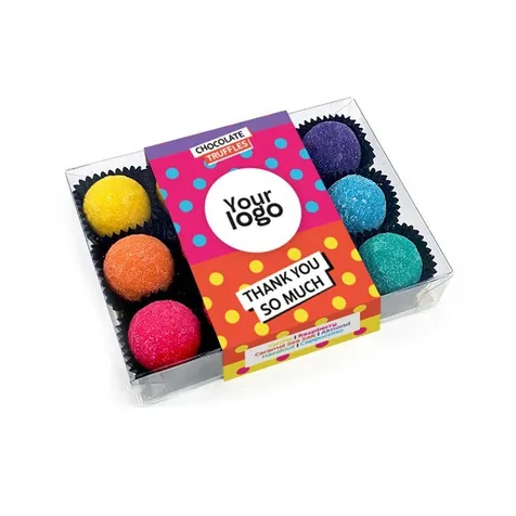 Chocoladetruffels – Mix "Bedankt" (12 stuks) (170g) + Logo