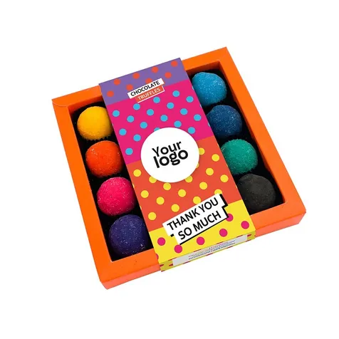 Chocoladetruffels – Mix - "Bedankt" (16 stuks) + Logo