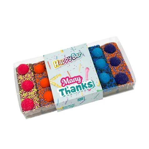 Chocoladereepjes – HappyBar Proeverij "Onwijs Bedankt" (200g) + Logo