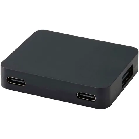Gaia 4 poorts USB hub met uitgangen voor USB-A en Type-C en dubbele ingang van gerecycled plastic