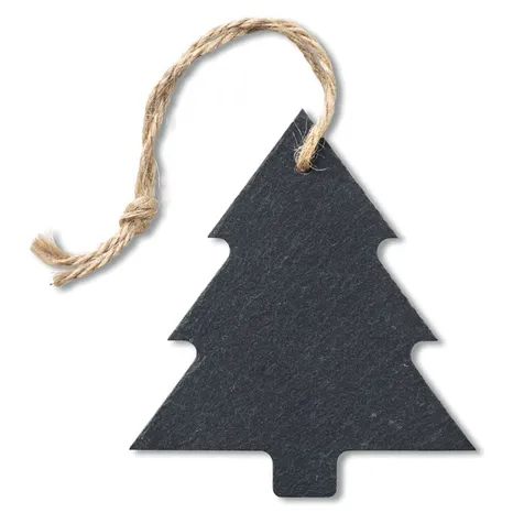 Kerstboom hanger van leisteen. Kerstboomvormige hanger van leisteen met koord.
