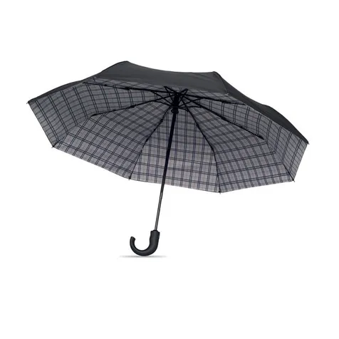 23 inch 3-voudige windbestendige auto open/close paraplu in dubbellaags 190T pongee met geruit binnenpatroon