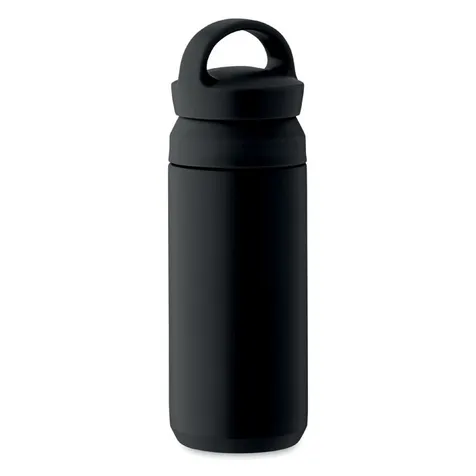 Dubbelwandige vacuüm isolerende fles van gerecycled roestvrij staal (90% gerecycled roestvrij staal en 10% roestvrij staal) met een dubbele dopopening van gerecycled PP voor eenvoudig schoonmaken