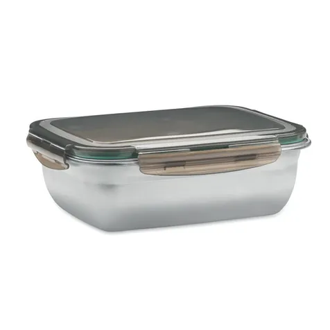 Gerecyclede roestvrijstalen lunchbox met gerecycled PP deksel en 4 zijdige klemsluiting