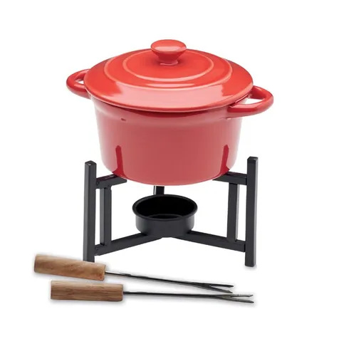 Kleine keramische fondueset met deksel voor twee personen