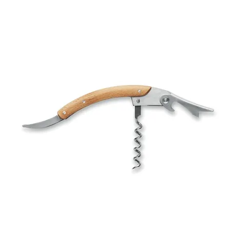Origineel kelnersmes van roestvrij staal met dubbele kurkentrekkeropener en bamboe oppervlak
