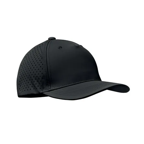 Polyester performance cap met verstelbare klittenbandsluiting en lasergeperforeerde gaten met 2 opgestikte oogjes in bijpassende kleur