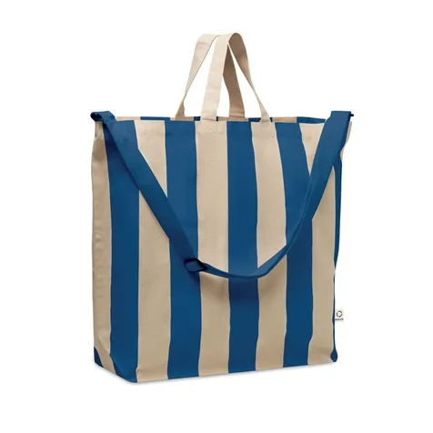 Extra grote gestreepte strandtas van 280gr/m² gerecycled katoen (80%) en gerecycled polyester (20%) met binnenzak
