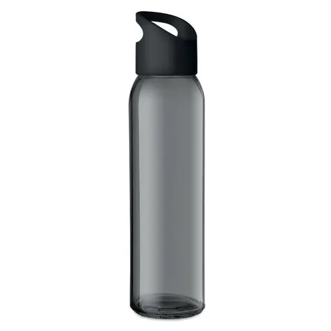Glazen drinkfles met PP dop met handige opening voor makkelijk meenemen of bevestiging aan je tas.  470 ml. Niet geschikt voor koolzuurhoudende dranken. Lekvrij.