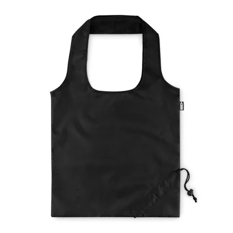 Opvouwbare RPET tas Opvouwbare boodschappentas van 190T RPET. Vouw de tas op in het hoekje van de tas en trek het koordje aan. Sublimatie bedrukking alleen geschikt op het witte item.