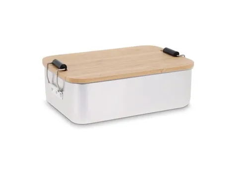 Lunch box aluminium met bamboe deksel