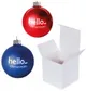 GLAZEN KERSTBAL 6 cm met opdruk, optioneel een geschenk doosje bijgeleverd.