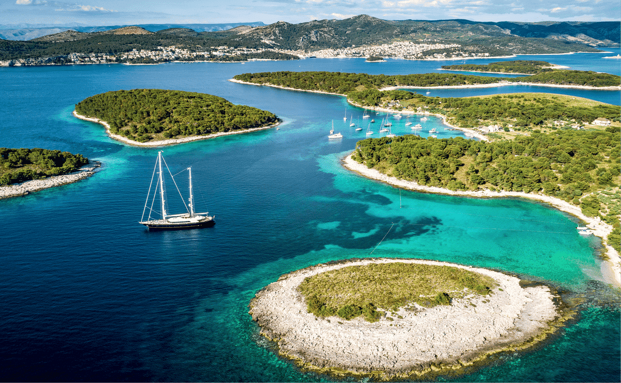 Croatian islands of Dalmatia bird view