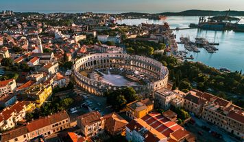 Top view of colosseum in Pula